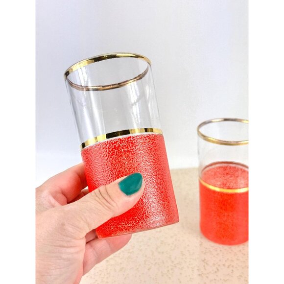 Vintage 60s pair tumblers, tangerine orange, peel skin textured, Federal Glass - Picture 1 of 10